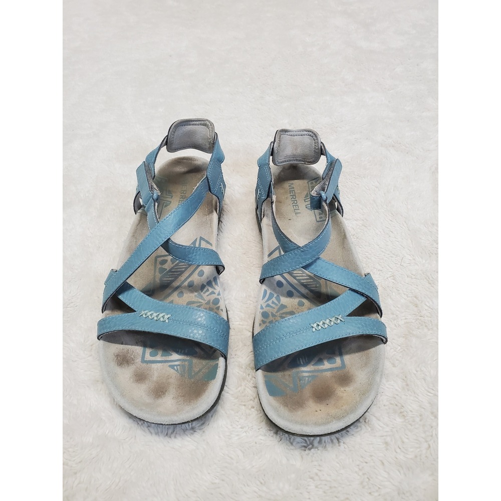 Merrell Blue Smoke Gray Leather Gorpcore Outdoor Summer Strappy Sandal Women 11
